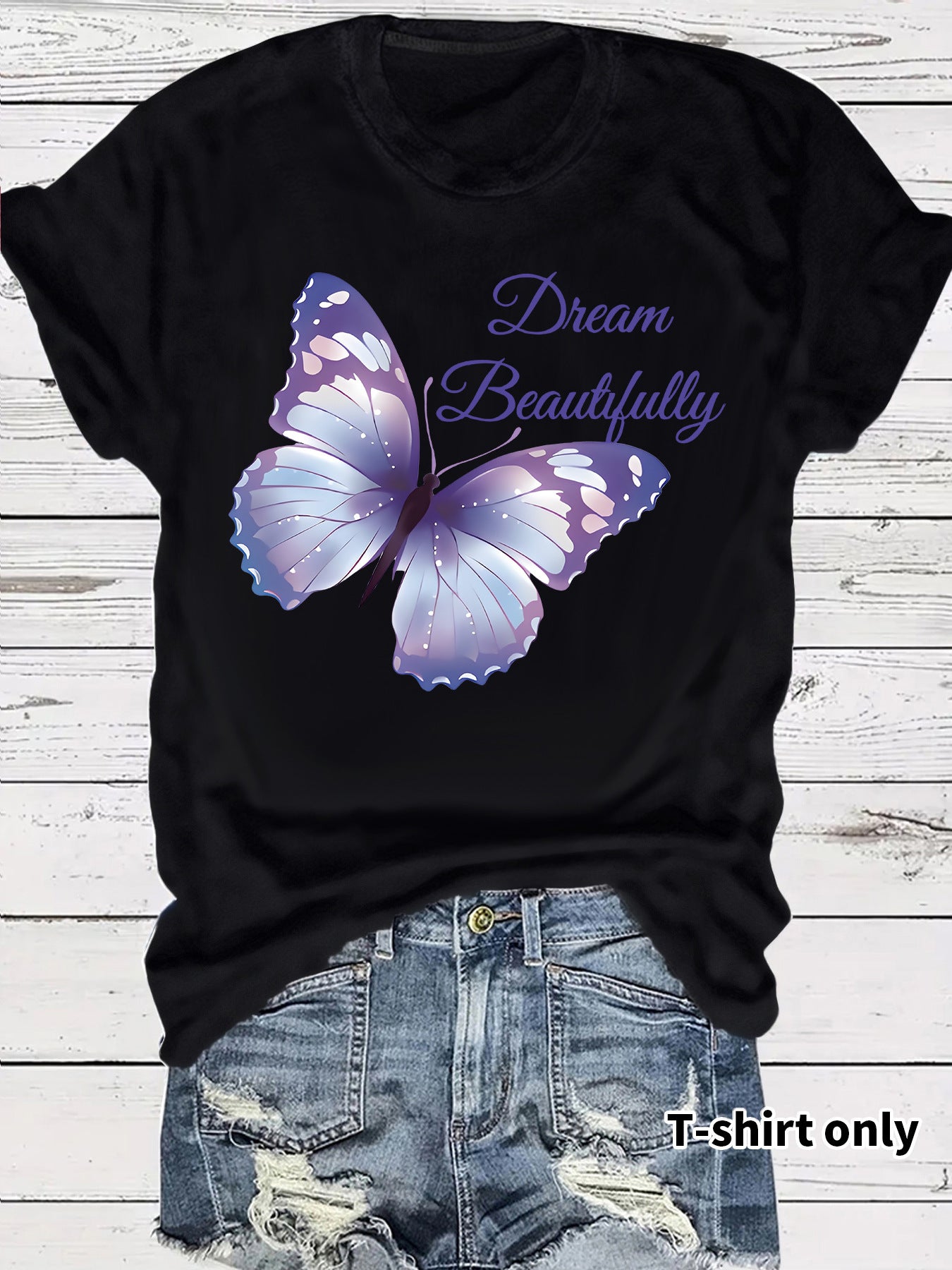 Round neck short sleeved women's T-shirt Dream butterfly print