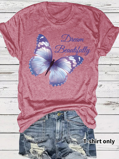 Round neck short sleeved women's T-shirt Dream butterfly print