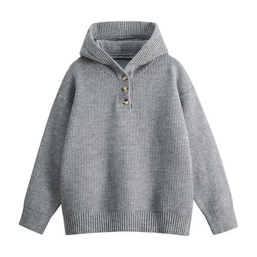 Casual Vintage  Hooded Half-Button Knit Sweater