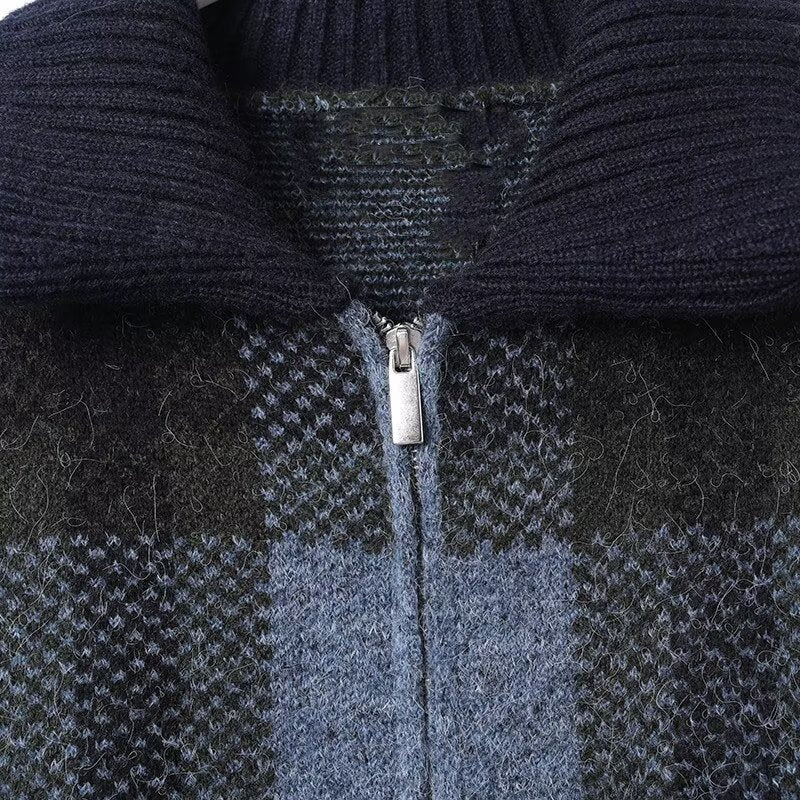 Women's collar long sleeved large plaid zipper jacket