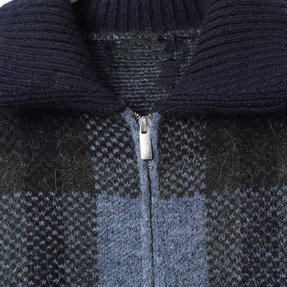 Women's collar long sleeved large plaid zipper jacket