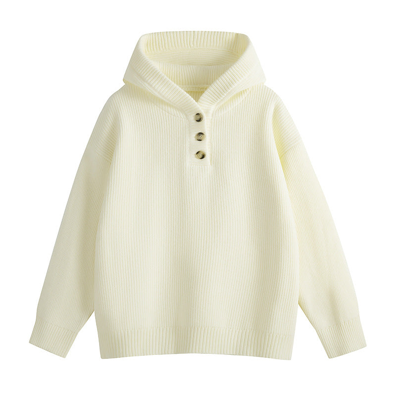 Casual Vintage  Hooded Half-Button Knit Sweater