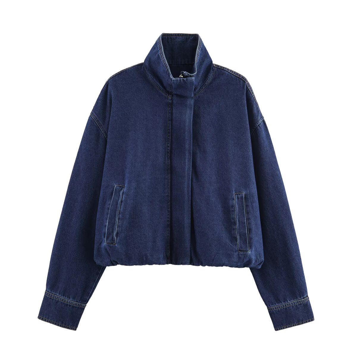 Casual stand collar long sleeved denim jacket for women