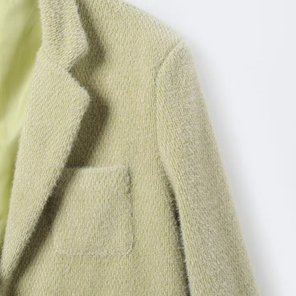 Collar long sleeved buckle green suede suit for women