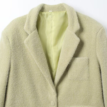 Collar long sleeved buckle green suede suit for women