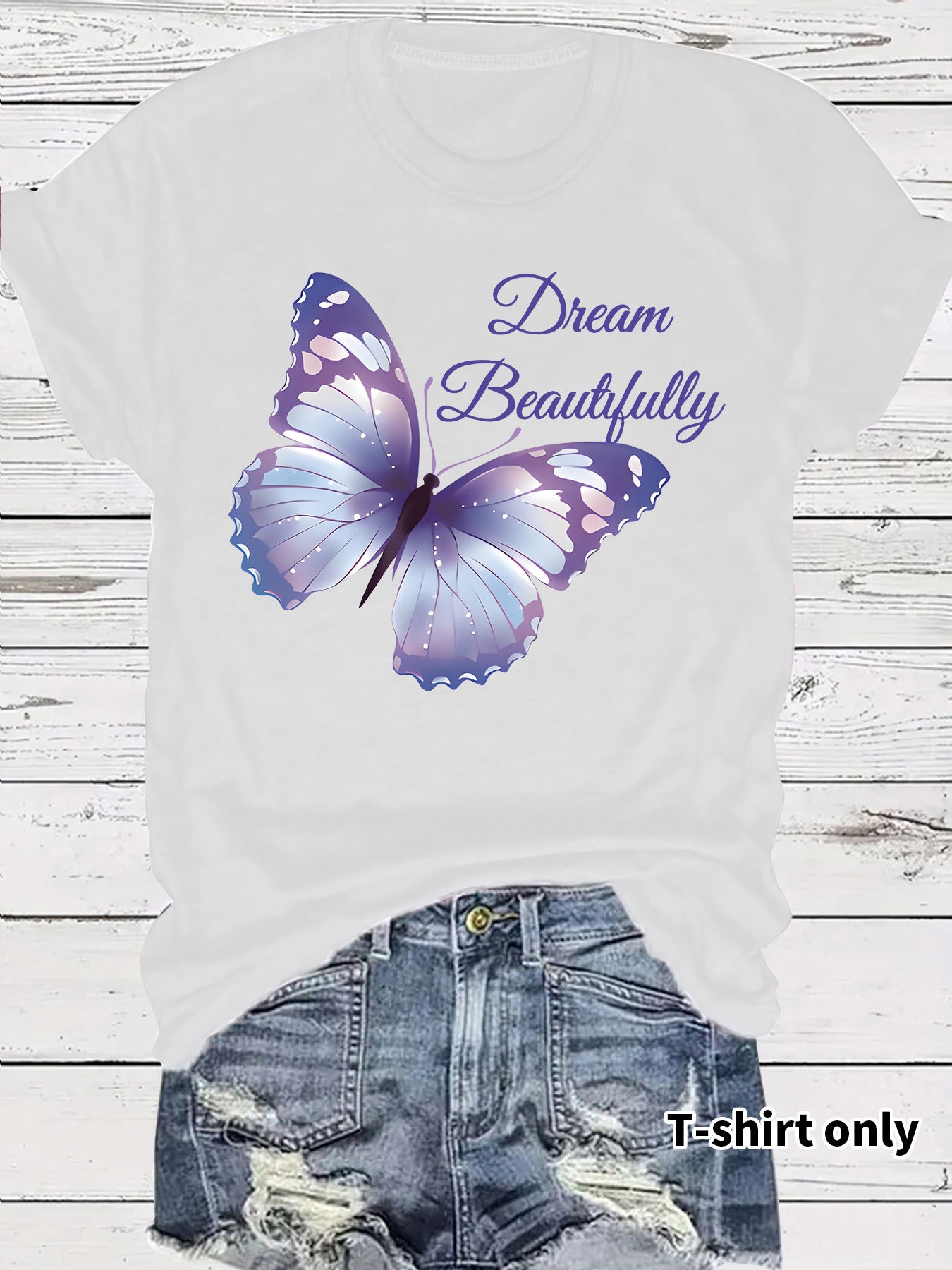 Round neck short sleeved women's T-shirt Dream butterfly print