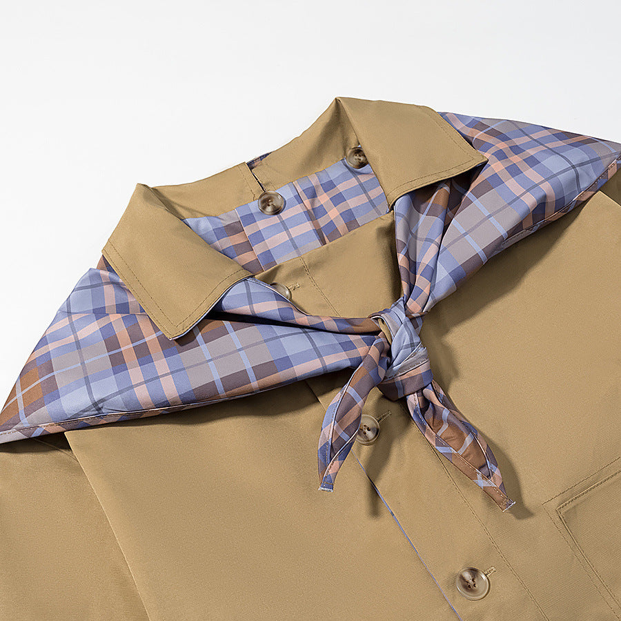 Single breasted double-sided long sleeved checkered embroidered jacket for women