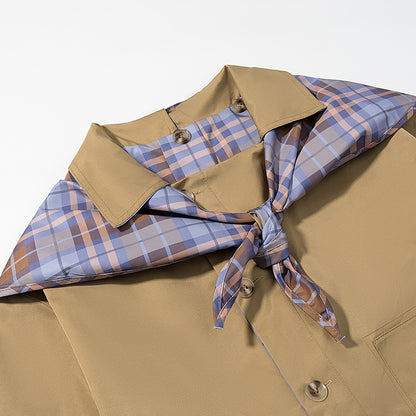 Single breasted double-sided long sleeved checkered embroidered jacket for women