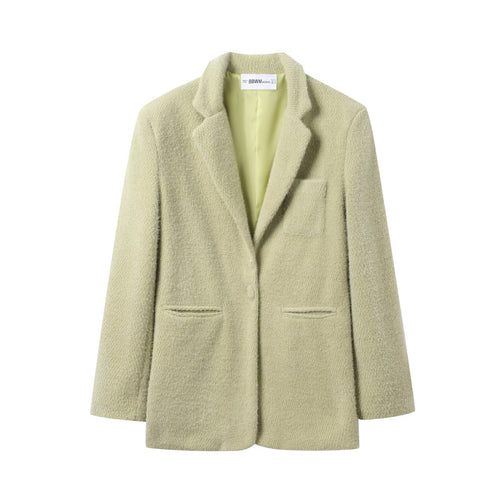 Collar long sleeved buckle green suede suit for women