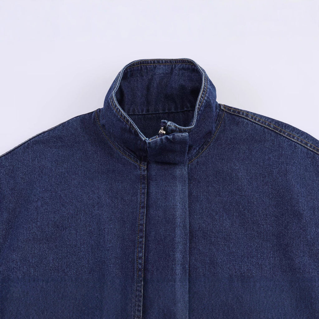 Casual stand collar long sleeved denim jacket for women
