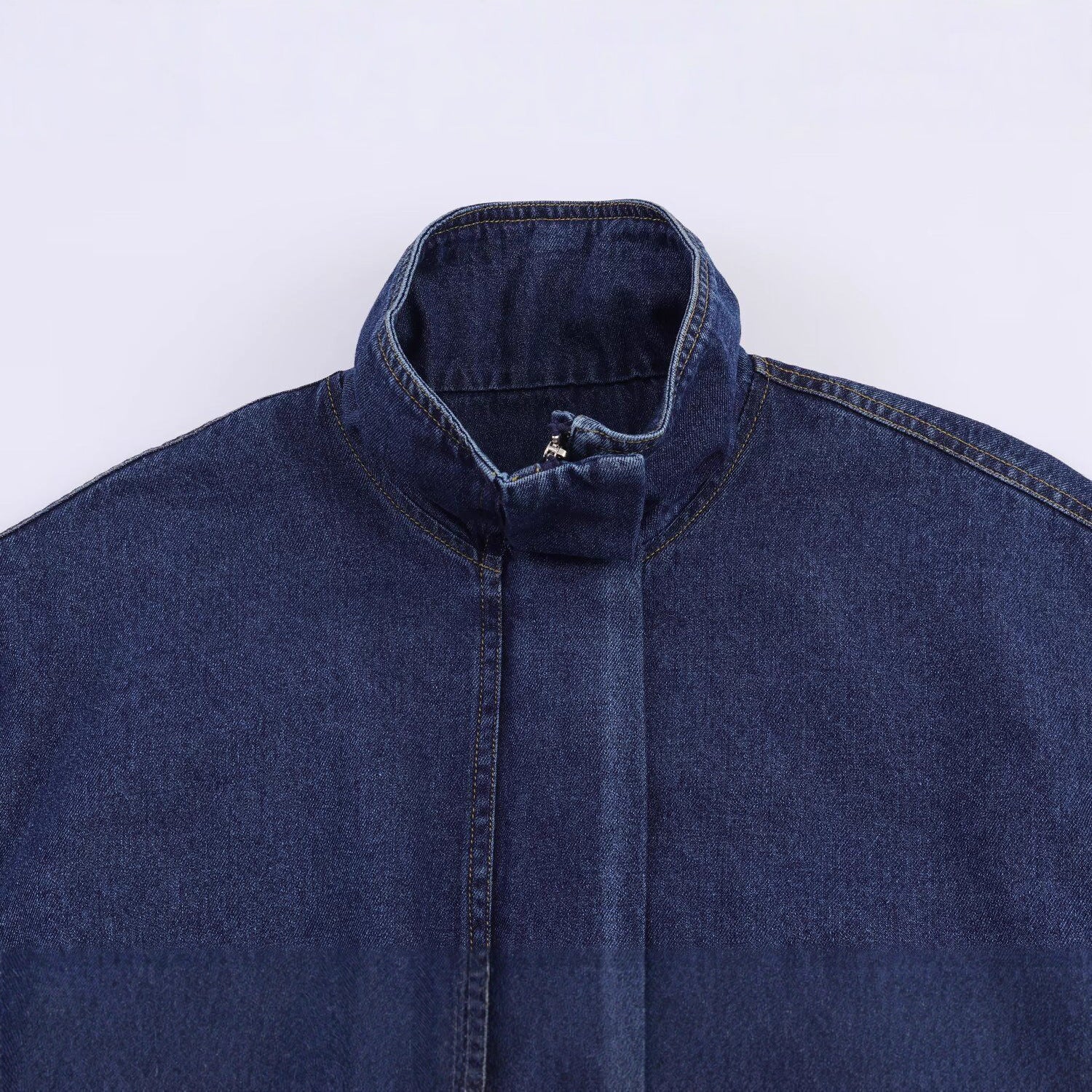 Casual stand collar long sleeved denim jacket for women