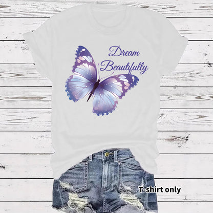 Round neck short sleeved women's T-shirt Dream butterfly print