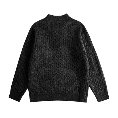 Cable Knit Buttoned Henley Neck Loose Pullover Sweater