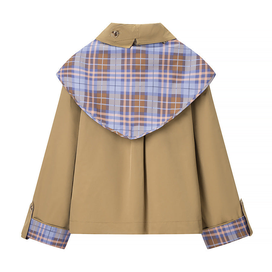 Single breasted double-sided long sleeved checkered embroidered jacket for women