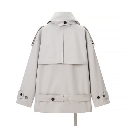 Long sleeved double breasted loose jacket windbreaker for women